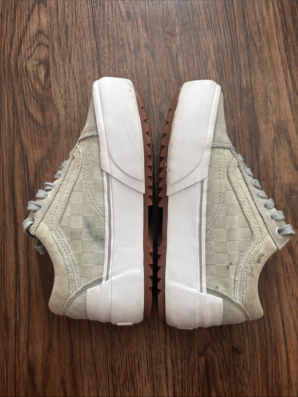 Vans Old Skool Stacked Platform Sneakers Light Sage Gray Suede Checkerboard W7 M - Picture 5 of 10